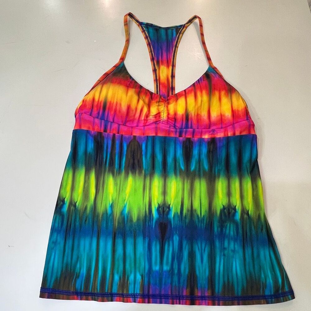 Trina Turk Women's Tie Dye Sleeveless T Back Active Tank Top Multicolor Size XL